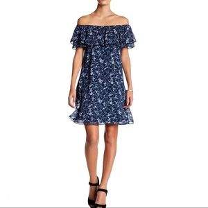 Eliza J Off Shoulder Ruffle Dress Navy Blue Size 6